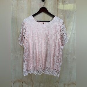 Philosophy Pale Pink Floral Lace Short Sleeve Blouse